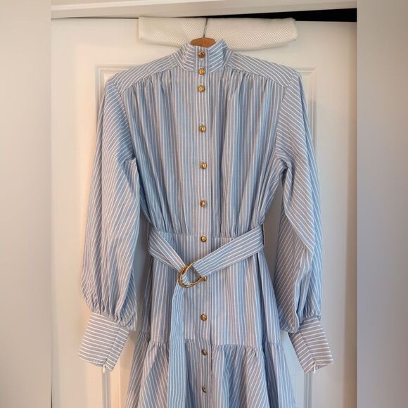 ZIMMERMANN Light Blue Striped Long Sleeve Utility Midi Dress, size 0 - Picture 7 of 16